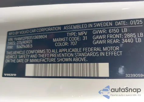 2025 Volvo Xc90 B5 Plus 7-Seater from USA, damaged, VIN YV4M12PB3S1369804